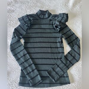 T.la Top Ruffle Sleeve Green Stripe